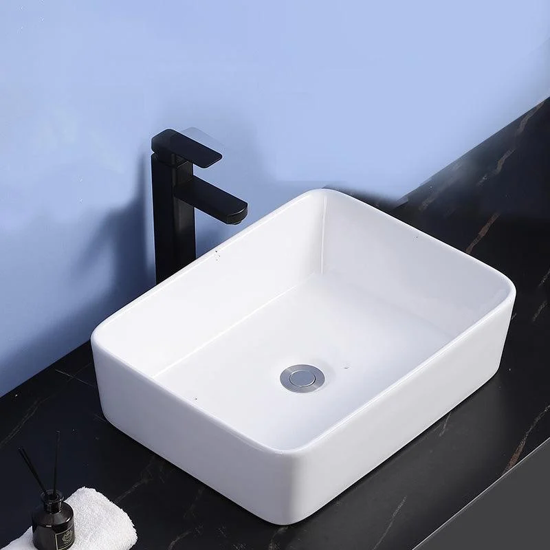 Modern Bathroom Sink Ceramic Rectangular White with Single Tap Hole Vessel Sink -Bathlova