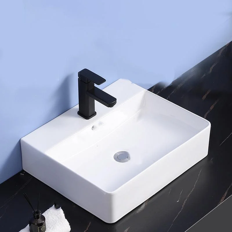 Modern Bathroom Sink Ceramic Rectangular White with Single Tap Hole Vessel Sink -Bathlova