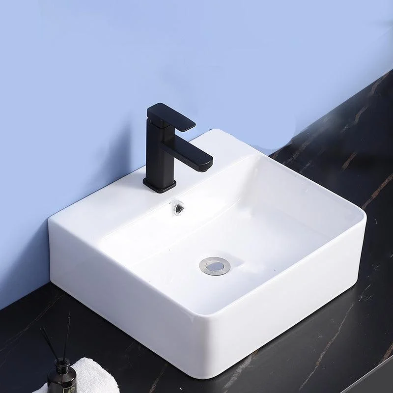 Modern Bathroom Sink Ceramic Rectangular White with Single Tap Hole Vessel Sink -Bathlova