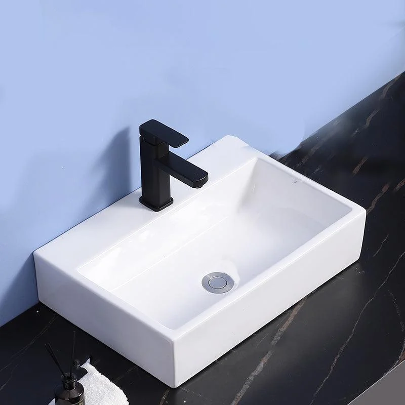 Modern Bathroom Sink Ceramic Rectangular White with Single Tap Hole Vessel Sink -Bathlova