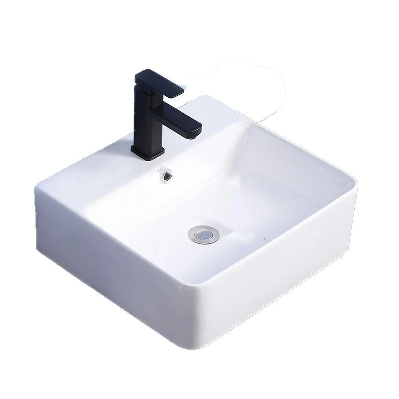 Modern Bathroom Sink Ceramic Rectangular White with Single Tap Hole Vessel Sink -Bathlova