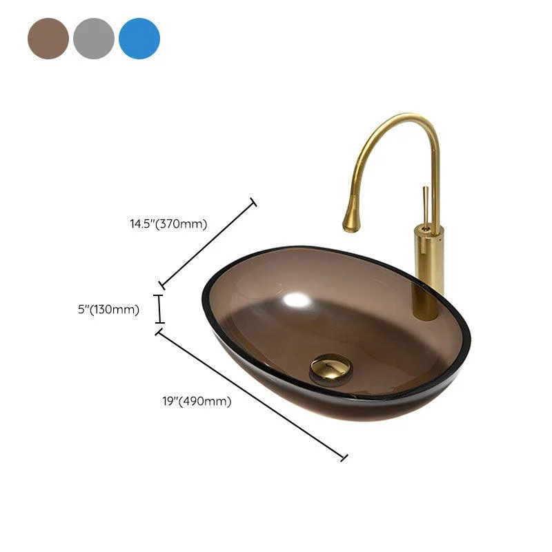 Modern Bathroom Sink Glass Oval-Shape Vessel Bathroom Sink with Pop-Up Drain -Bathlova