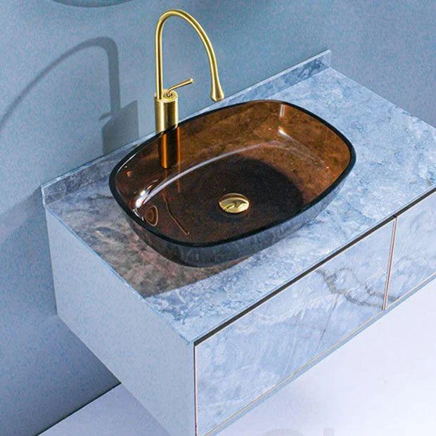 Modern Bathroom Sink Glass Oval-Shape Vessel Bathroom Sink with Pop-Up Drain -Bathlova