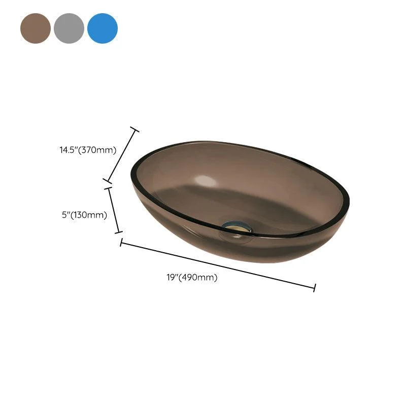 Modern Bathroom Sink Glass Oval-Shape Vessel Bathroom Sink with Pop-Up Drain -Bathlova