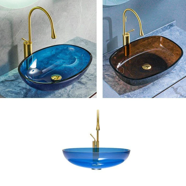 Modern Bathroom Sink Glass Oval-Shape Vessel Bathroom Sink with Pop-Up Drain -Bathlova