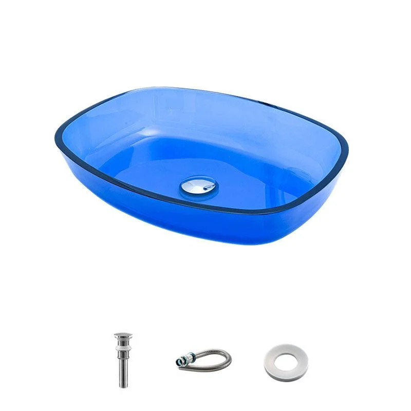 Modern Bathroom Sink Glass Oval-Shape Vessel Bathroom Sink with Pop-Up Drain -Bathlova