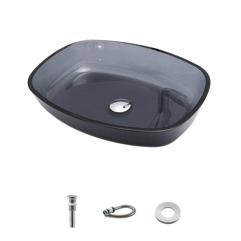 Modern Bathroom Sink Glass Oval-Shape Vessel Bathroom Sink with Pop-Up Drain -Bathlova