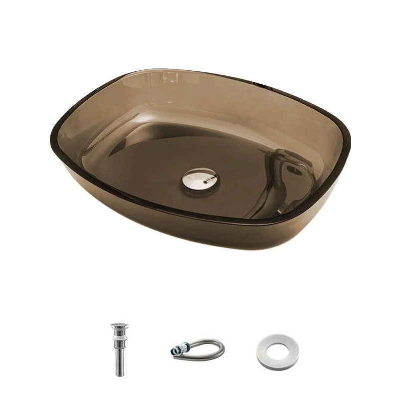 Modern Bathroom Sink Glass Oval-Shape Vessel Bathroom Sink with Pop-Up Drain -Bathlova