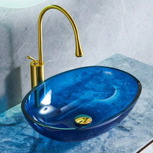 Modern Bathroom Sink Glass Oval-Shape Vessel Bathroom Sink with Pop-Up Drain -Bathlova