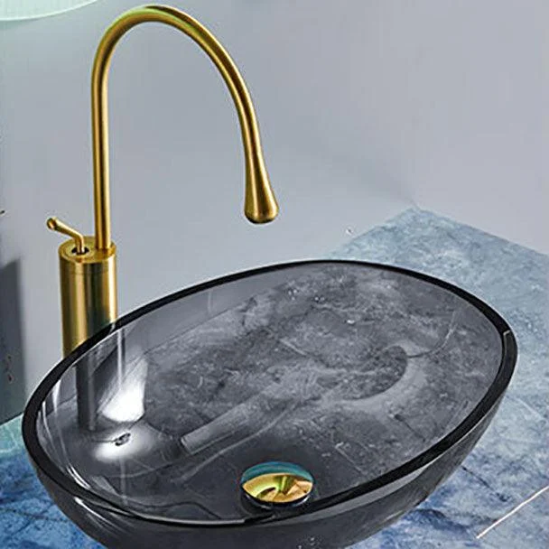 Modern Bathroom Sink Glass Oval-Shape Vessel Bathroom Sink with Pop-Up Drain -Bathlova