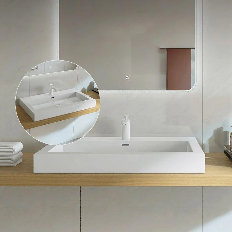 Modern Bathroom Sink Man Made Rock Rectangular Vessel Bathroom Sink with Pop-Up Drain -Bathlova