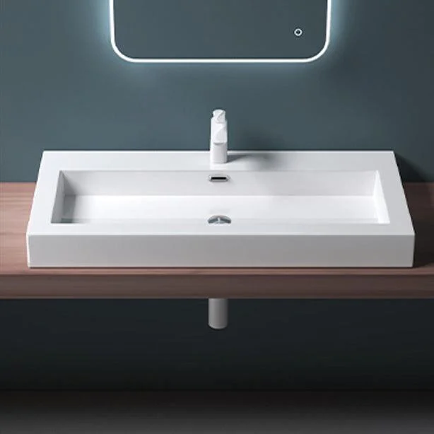 Modern Bathroom Sink Man Made Rock Rectangular Vessel Bathroom Sink with Pop-Up Drain -Bathlova