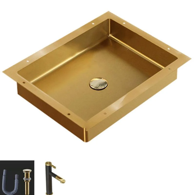 Modern Bathroom Sink Metal Rectangular Drop-in Bathroom Sink with Pop-Up Drain -Bathlova