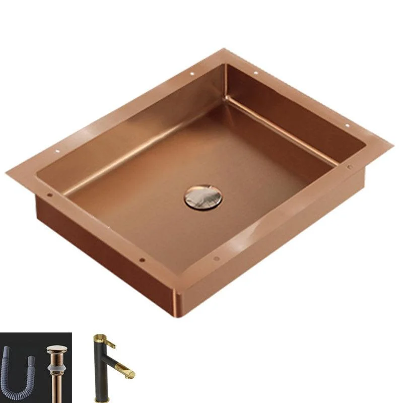 Modern Bathroom Sink Metal Rectangular Drop-in Bathroom Sink with Pop-Up Drain -Bathlova