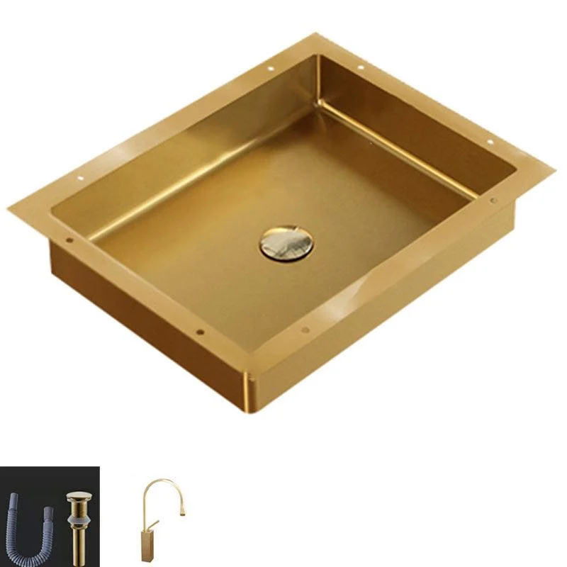 Modern Bathroom Sink Metal Rectangular Drop-in Bathroom Sink with Pop-Up Drain -Bathlova