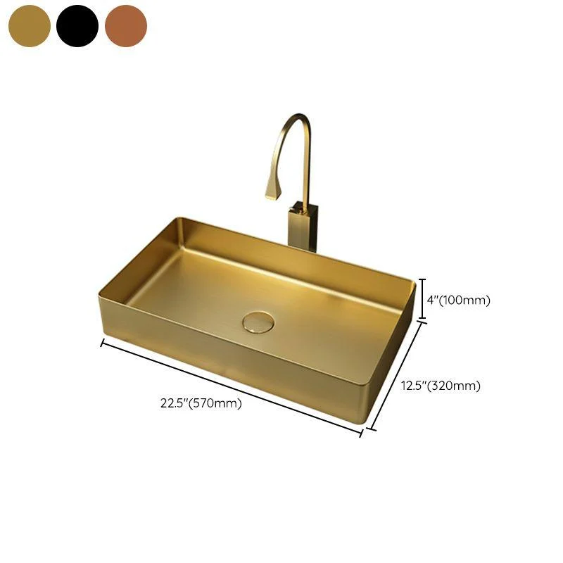 Modern Bathroom Sink Metal Rectangular Vessel Bathroom Sink with Pop-Up Drain -Bathlova