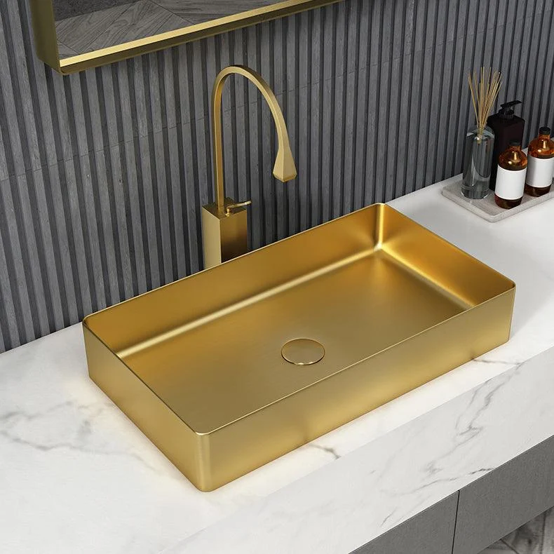 Modern Bathroom Sink Metal Rectangular Vessel Bathroom Sink with Pop-Up Drain -Bathlova