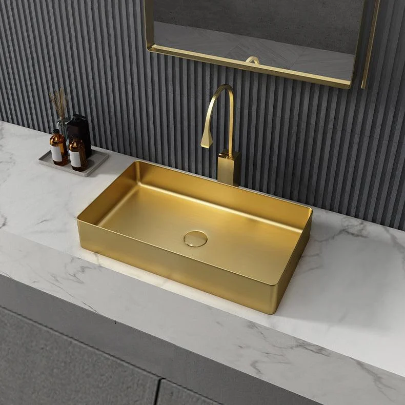 Modern Bathroom Sink Metal Rectangular Vessel Bathroom Sink with Pop-Up Drain -Bathlova