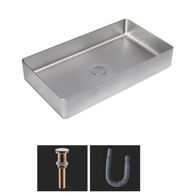 Modern Bathroom Sink Metal Rectangular Vessel Bathroom Sink with Pop-Up Drain -Bathlova