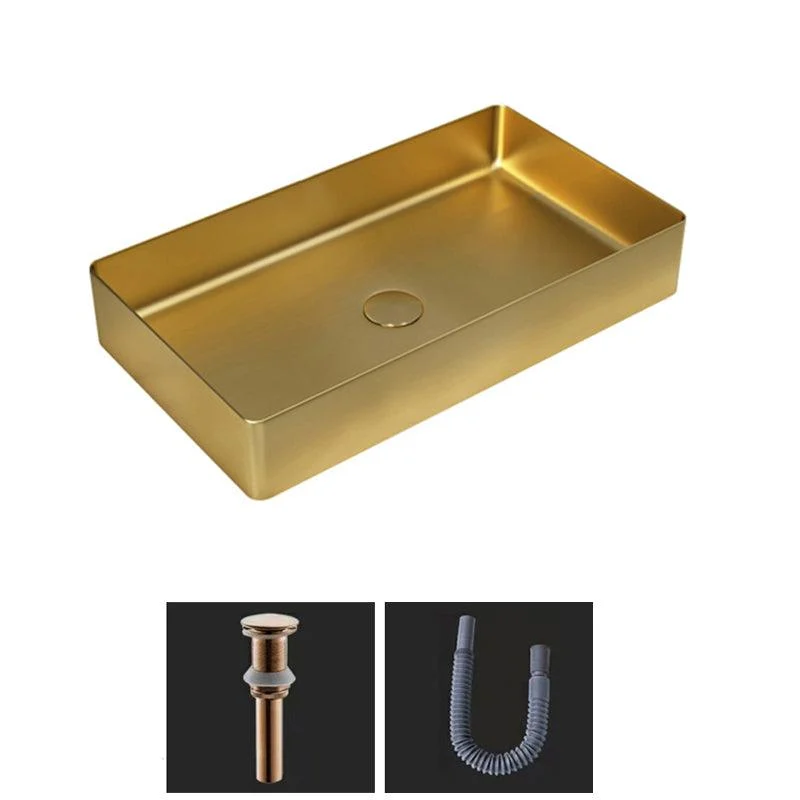 Modern Bathroom Sink Metal Rectangular Vessel Bathroom Sink with Pop-Up Drain -Bathlova