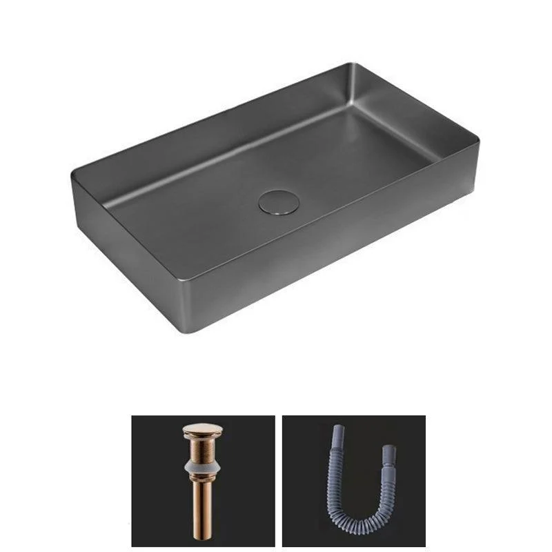 Modern Bathroom Sink Metal Rectangular Vessel Bathroom Sink with Pop-Up Drain -Bathlova