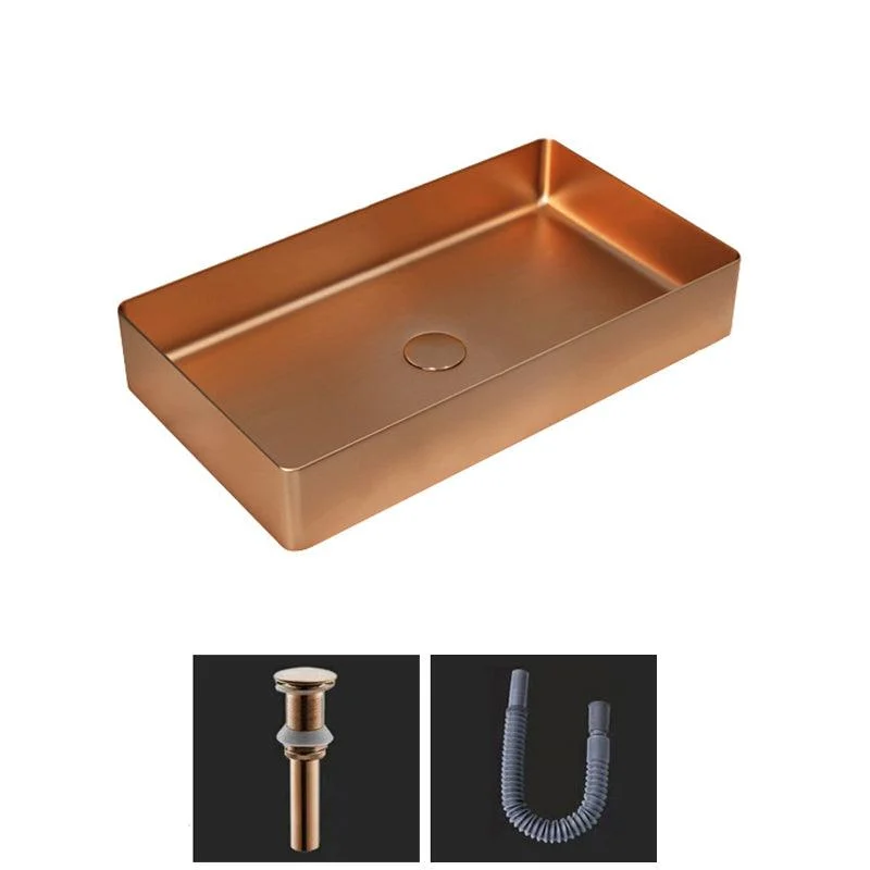 Modern Bathroom Sink Metal Rectangular Vessel Bathroom Sink with Pop-Up Drain -Bathlova