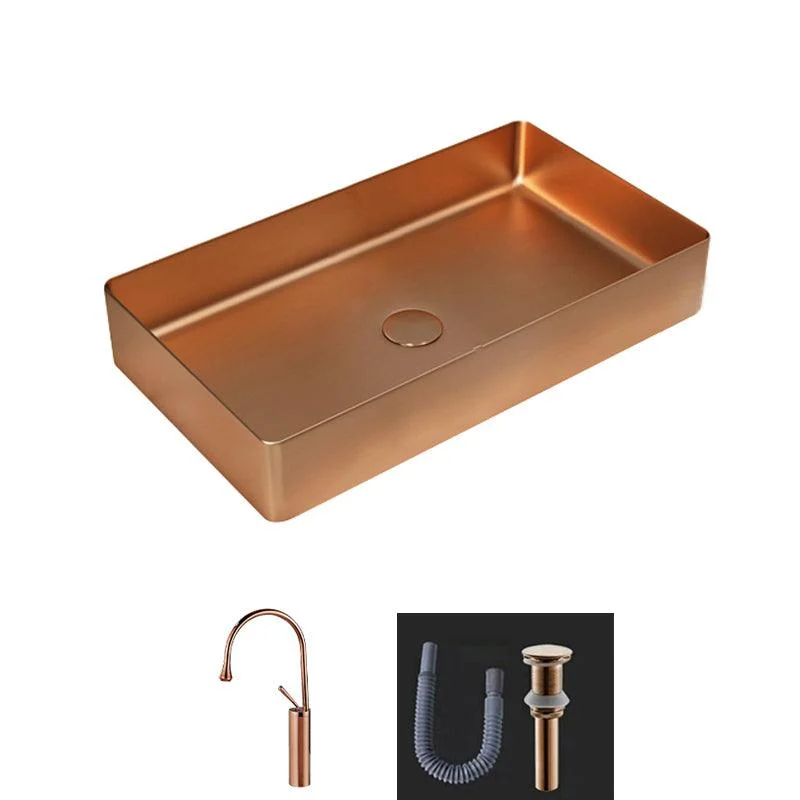 Modern Bathroom Sink Metal Rectangular Vessel Bathroom Sink with Pop-Up Drain -Bathlova