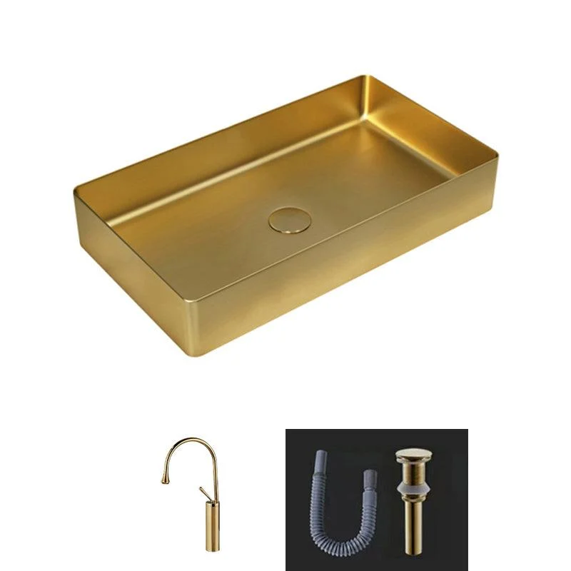 Modern Bathroom Sink Metal Rectangular Vessel Bathroom Sink with Pop-Up Drain -Bathlova