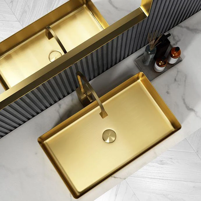 Modern Bathroom Sink Metal Rectangular Vessel Bathroom Sink with Pop-Up Drain -Bathlova