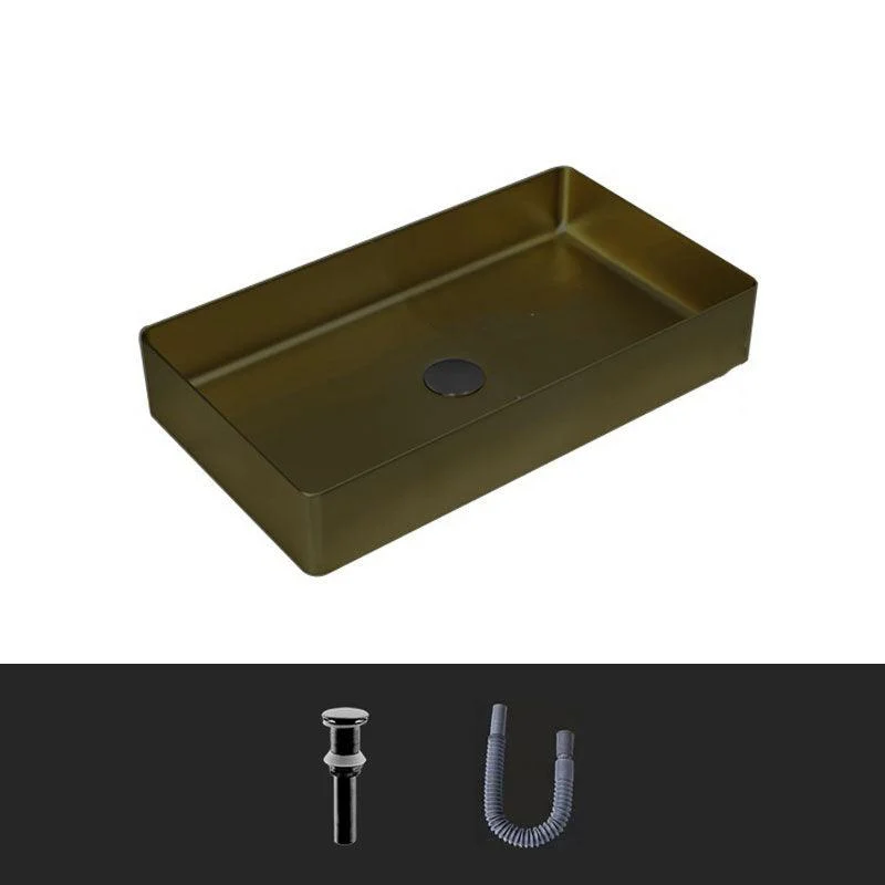 Modern Bathroom Sink Metal Rectangular Vessel Lavatory Sink with Pop-Up Drain -Bathlova