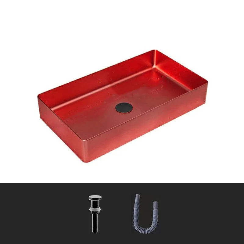 Modern Bathroom Sink Metal Rectangular Vessel Lavatory Sink with Pop-Up Drain -Bathlova