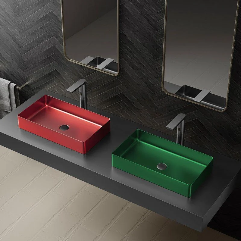 Modern Bathroom Sink Metal Rectangular Vessel Lavatory Sink with Pop-Up Drain -Bathlova