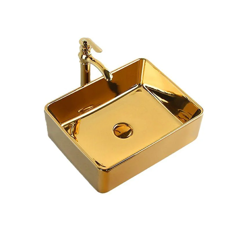 Modern Bathroom Sink Metal Rectangular with Pop-Up Drain and Tap Vessel Bathroom Sink -Bathlova