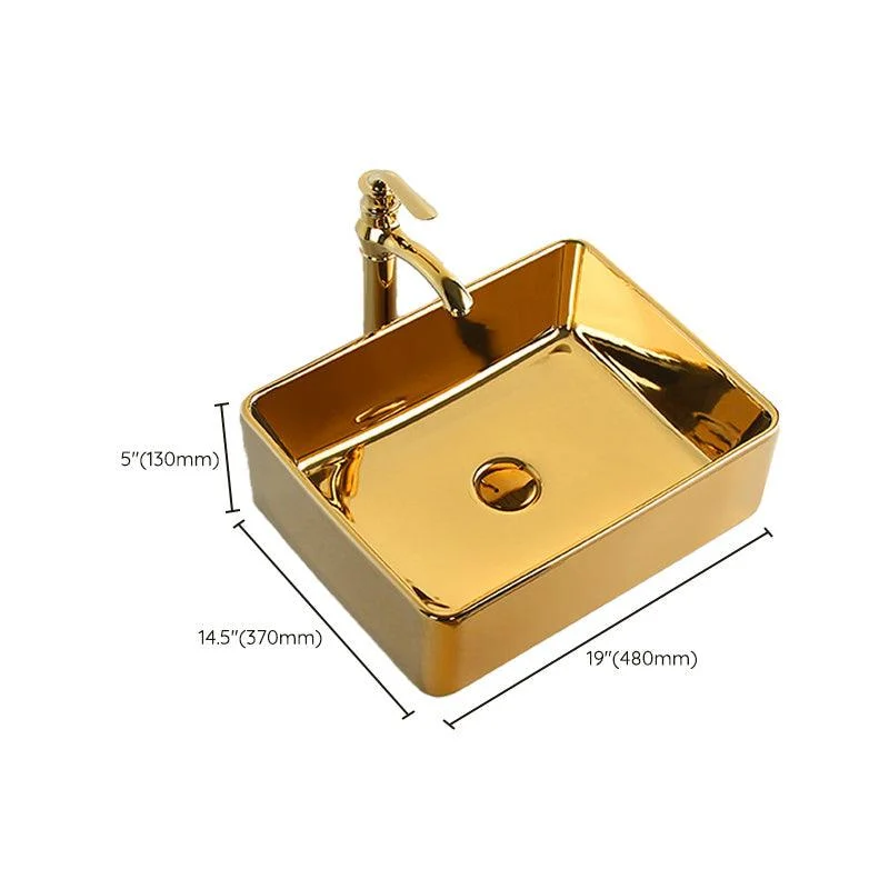 Modern Bathroom Sink Metal Rectangular with Pop-Up Drain and Tap Vessel Bathroom Sink -Bathlova