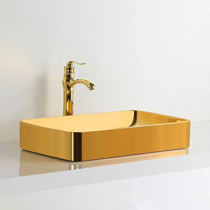 Modern Bathroom Sink Metal Rectangular with Pop-Up Drain and Tap Vessel Bathroom Sink -Bathlova