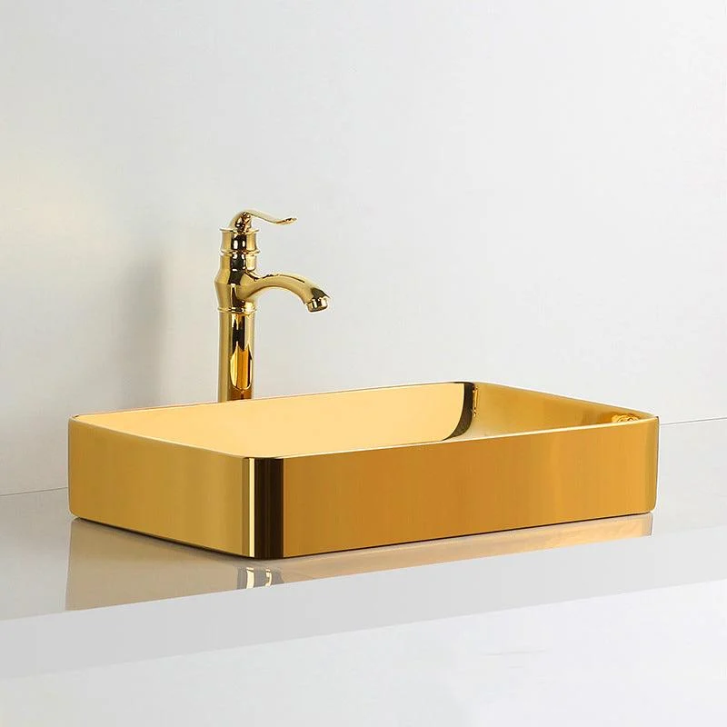 Modern Bathroom Sink Metal Rectangular with Pop-Up Drain and Tap Vessel Bathroom Sink -Bathlova