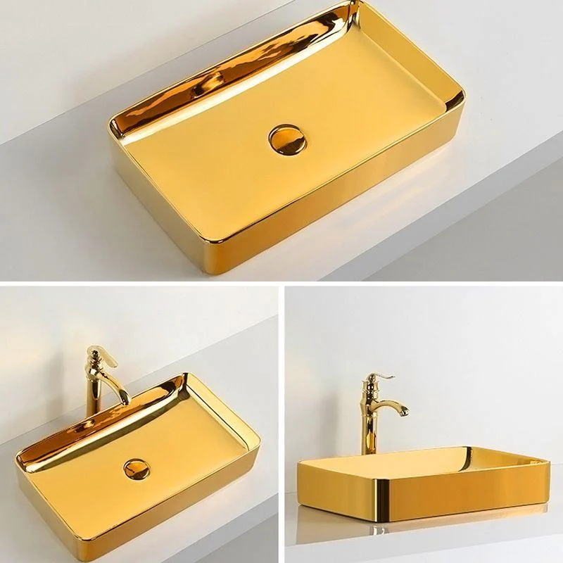 Modern Bathroom Sink Metal Rectangular with Pop-Up Drain and Tap Vessel Bathroom Sink -Bathlova