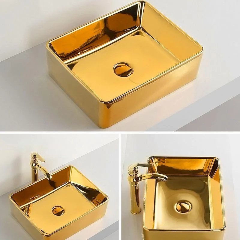 Modern Bathroom Sink Metal Rectangular with Pop-Up Drain and Tap Vessel Bathroom Sink -Bathlova