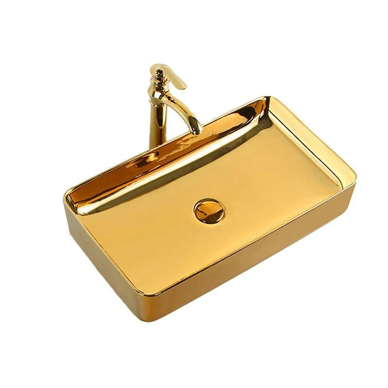 Modern Bathroom Sink Metal Rectangular with Pop-Up Drain and Tap Vessel Bathroom Sink -Bathlova