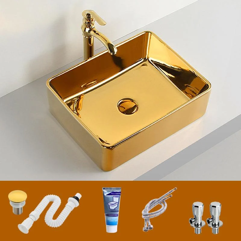 Modern Bathroom Sink Metal Rectangular with Pop-Up Drain and Tap Vessel Bathroom Sink -Bathlova