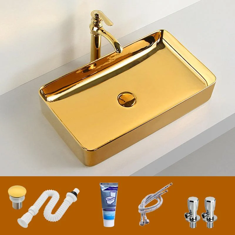 Modern Bathroom Sink Metal Rectangular with Pop-Up Drain and Tap Vessel Bathroom Sink -Bathlova