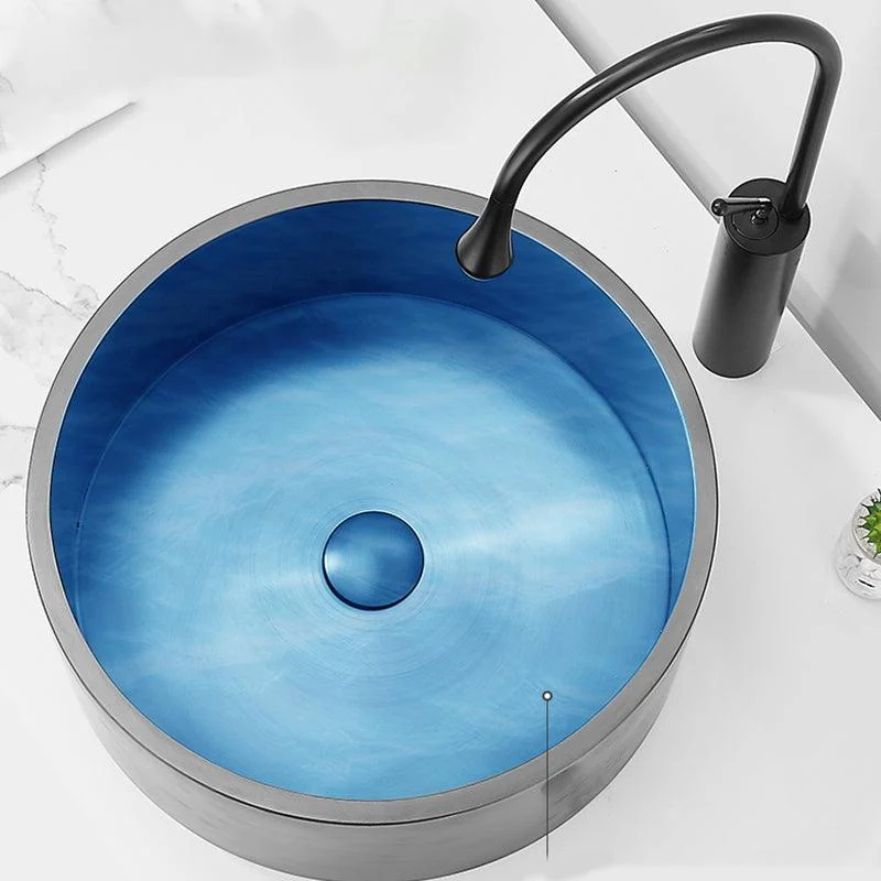 Modern Bathroom Sink Metal Round Vessel Bathroom Sink with Pop-Up Drain -Bathlova