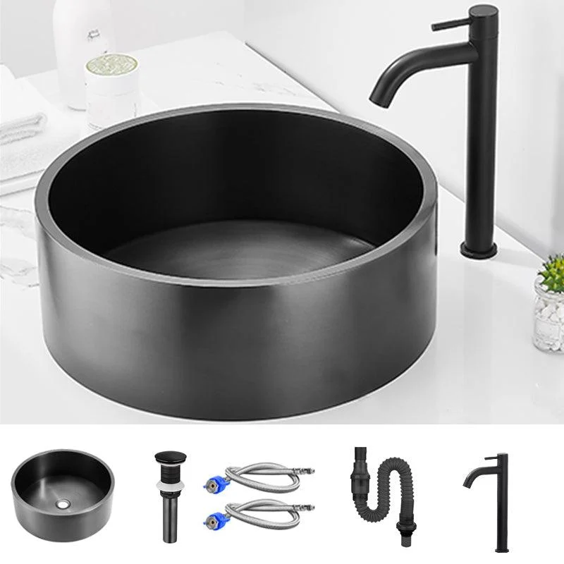 Modern Bathroom Sink Metal Round Vessel Bathroom Sink with Pop-Up Drain -Bathlova