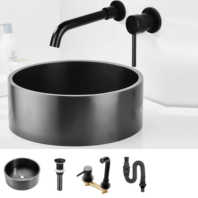 Modern Bathroom Sink Metal Round Vessel Bathroom Sink with Pop-Up Drain -Bathlova