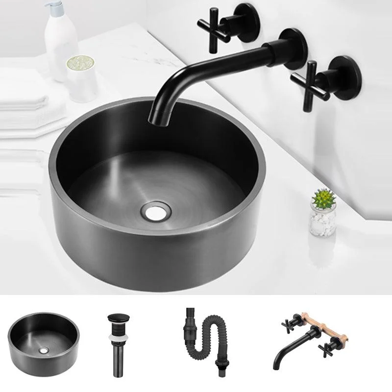 Modern Bathroom Sink Metal Round Vessel Bathroom Sink with Pop-Up Drain -Bathlova