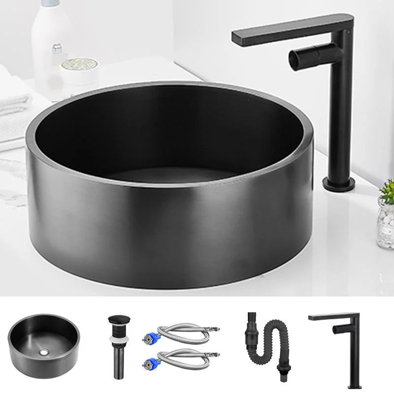 Modern Bathroom Sink Metal Round Vessel Bathroom Sink with Pop-Up Drain -Bathlova