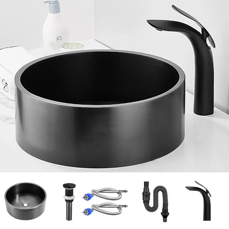 Modern Bathroom Sink Metal Round Vessel Bathroom Sink with Pop-Up Drain -Bathlova