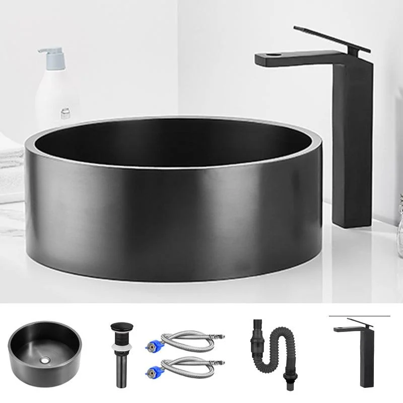 Modern Bathroom Sink Metal Round Vessel Bathroom Sink with Pop-Up Drain -Bathlova