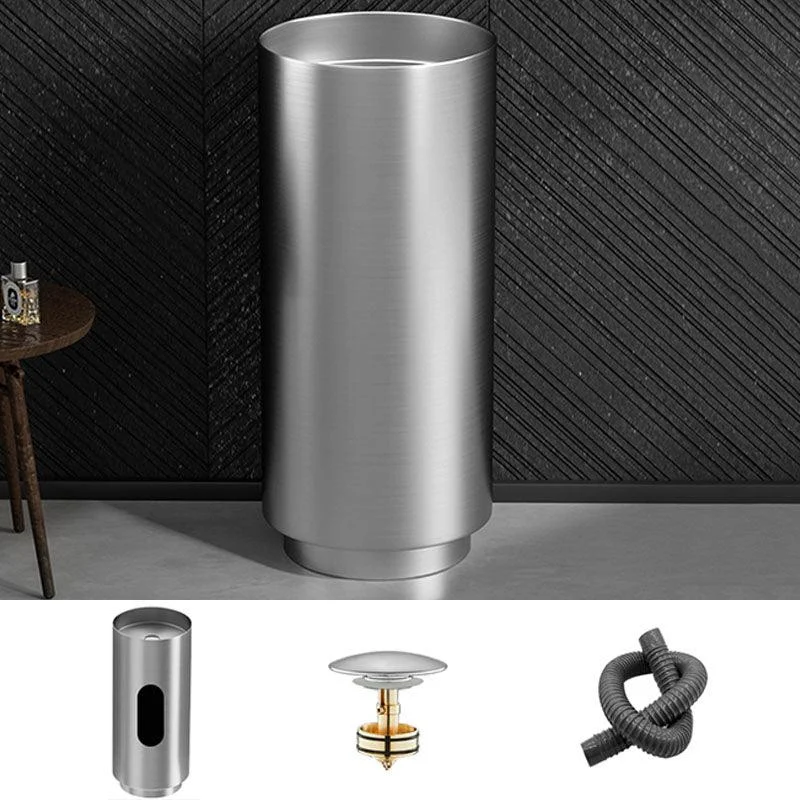 Modern Bathroom Sink Metal Round with Pop-Up Drain Pedestal Sink -Bathlova