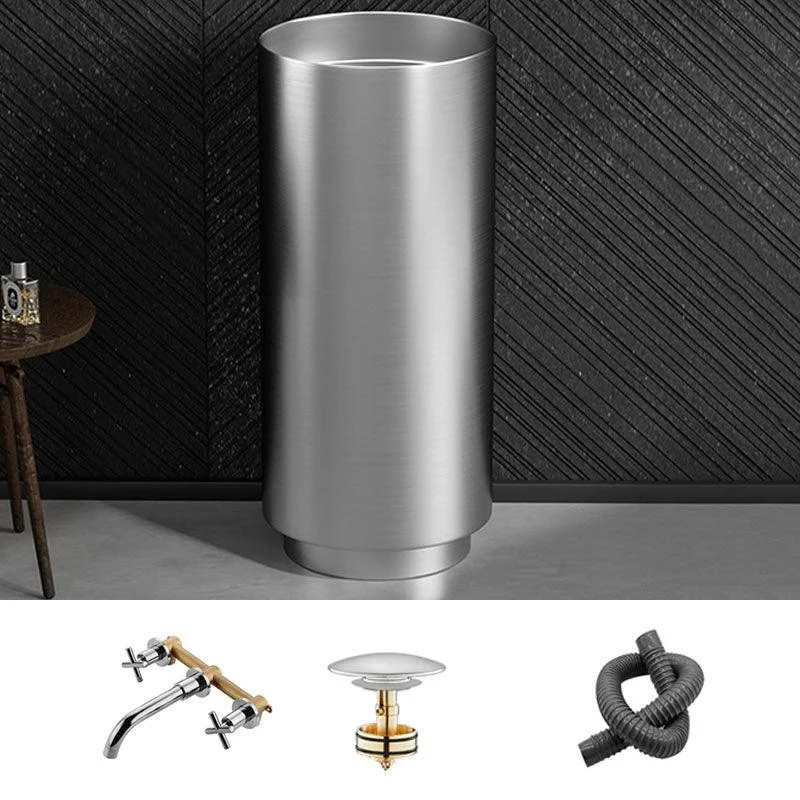 Modern Bathroom Sink Metal Round with Pop-Up Drain Pedestal Sink -Bathlova